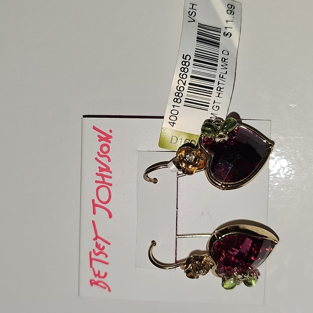 Betsey Johnson Gold and Purple Heart Earrings